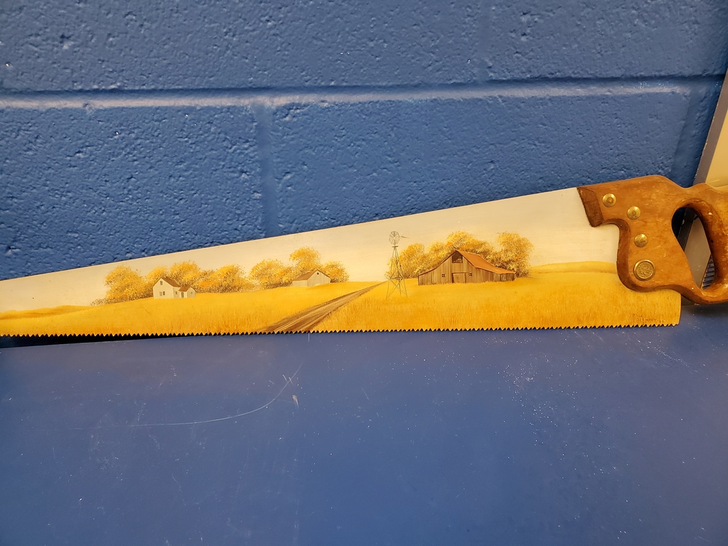 Hand painted saw farm scene (1980's)