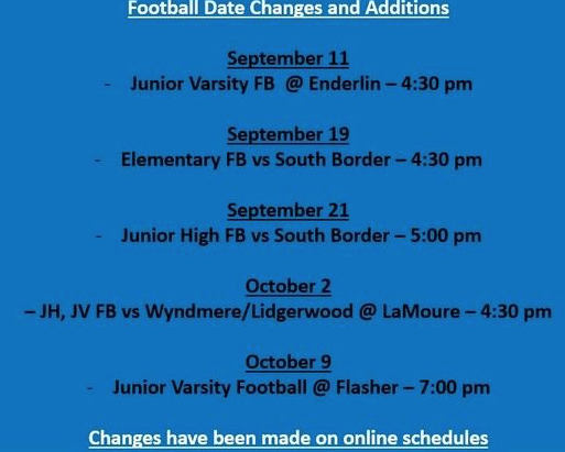 Football Schedule changes